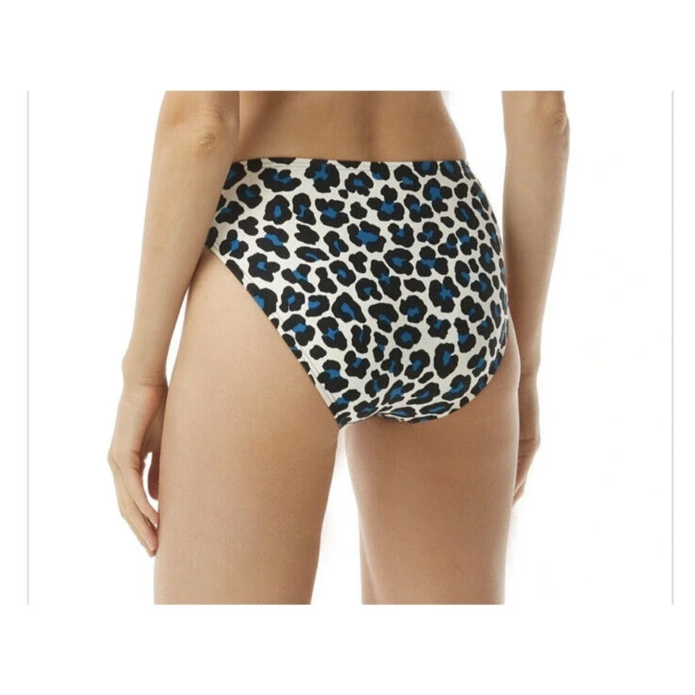 $58 Michael Kors High-Waist Bikini Bottoms Womens Blue Leopard XS